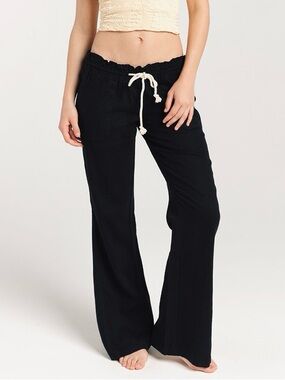 Roxy Oceanside Linen Blend Wide Leg Pants True Black S